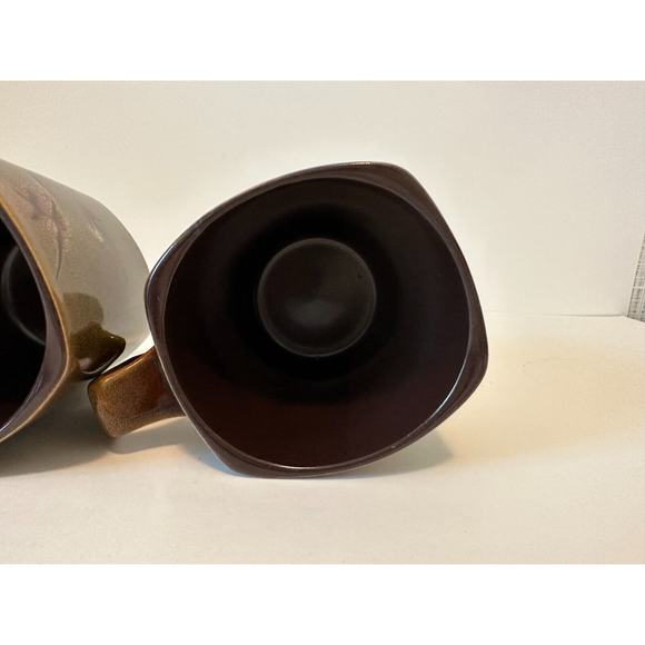 SIMPLE DINING-Square Stoneware, coffee Cup/Mugs. Floral Brown/Green 4" set of 2. - Picture 3 of 10